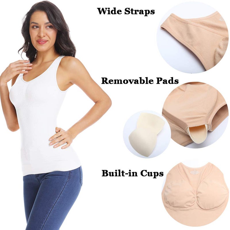 JOYSHAPER Women's Cami Shaper with Built in Bra Tummy Control Camisole Tank Top Underskirts Shapewear Body Shaper White - Image 2